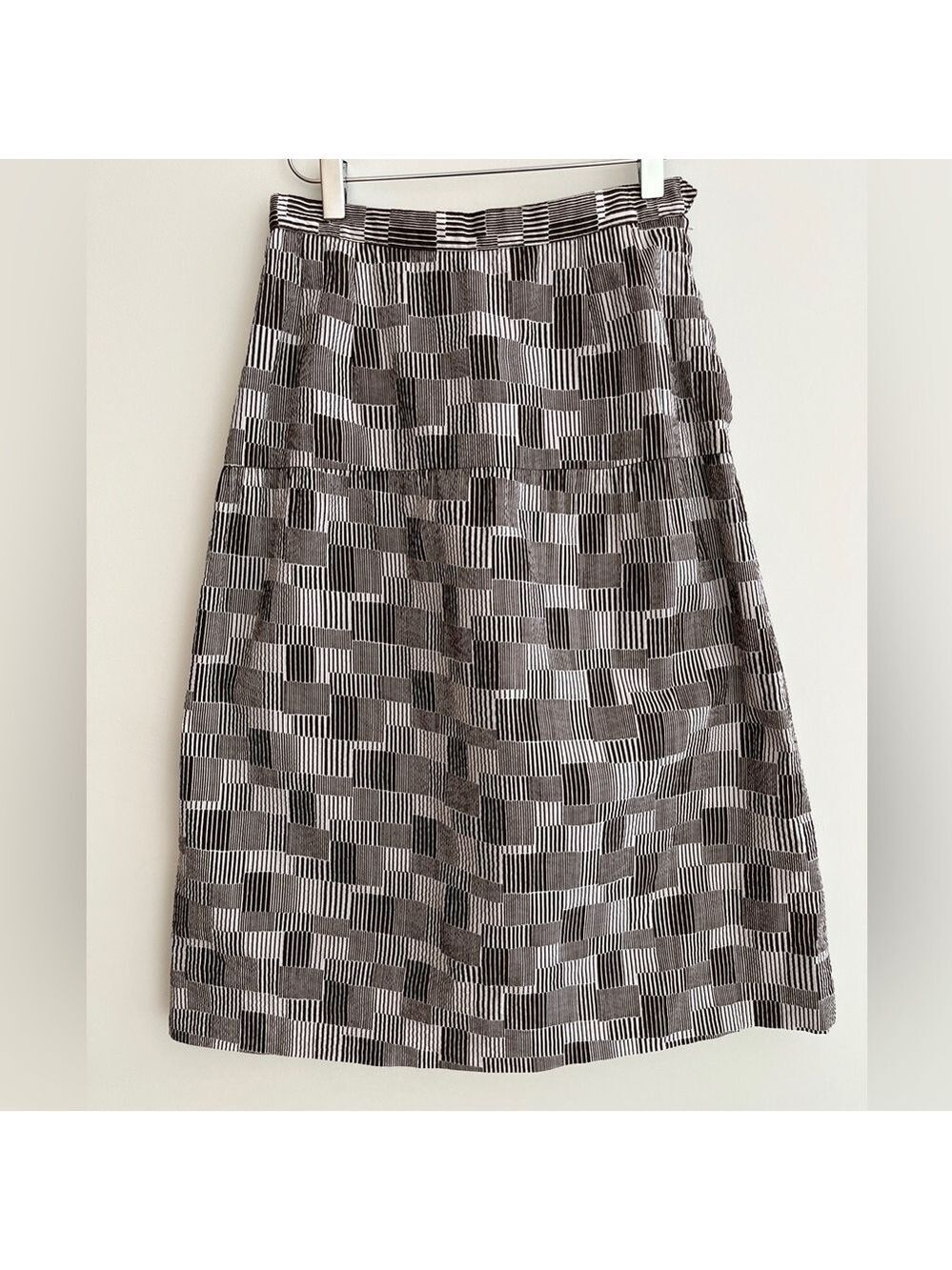 MCMULLEN Vintage Midi Skirt Made Hong Kong Brown White Geometric Stripes Squares